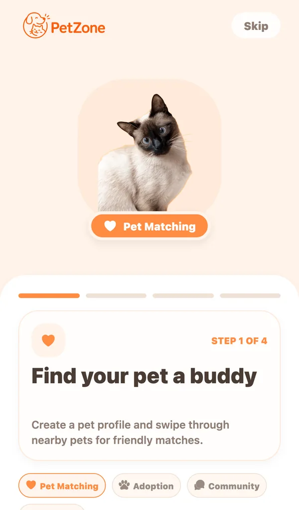 PetZone mobile app onboarding screen
